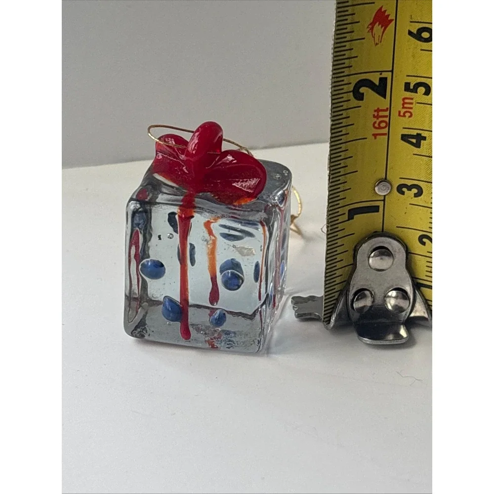 Artisan Lampwork Glass Present Ornament Solid Hand Blown Gift Box Blue Polka Dot